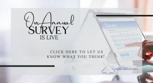 Background photo of survey on a lap top. Text reads: Our Annual Survey is live. Click here to let us know what you think!